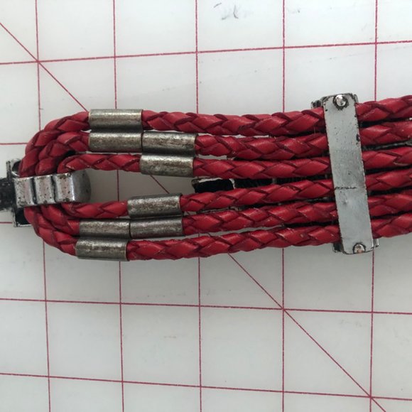 Vintage Red Leather Braided Belt with Silver - Picture 8 of 9